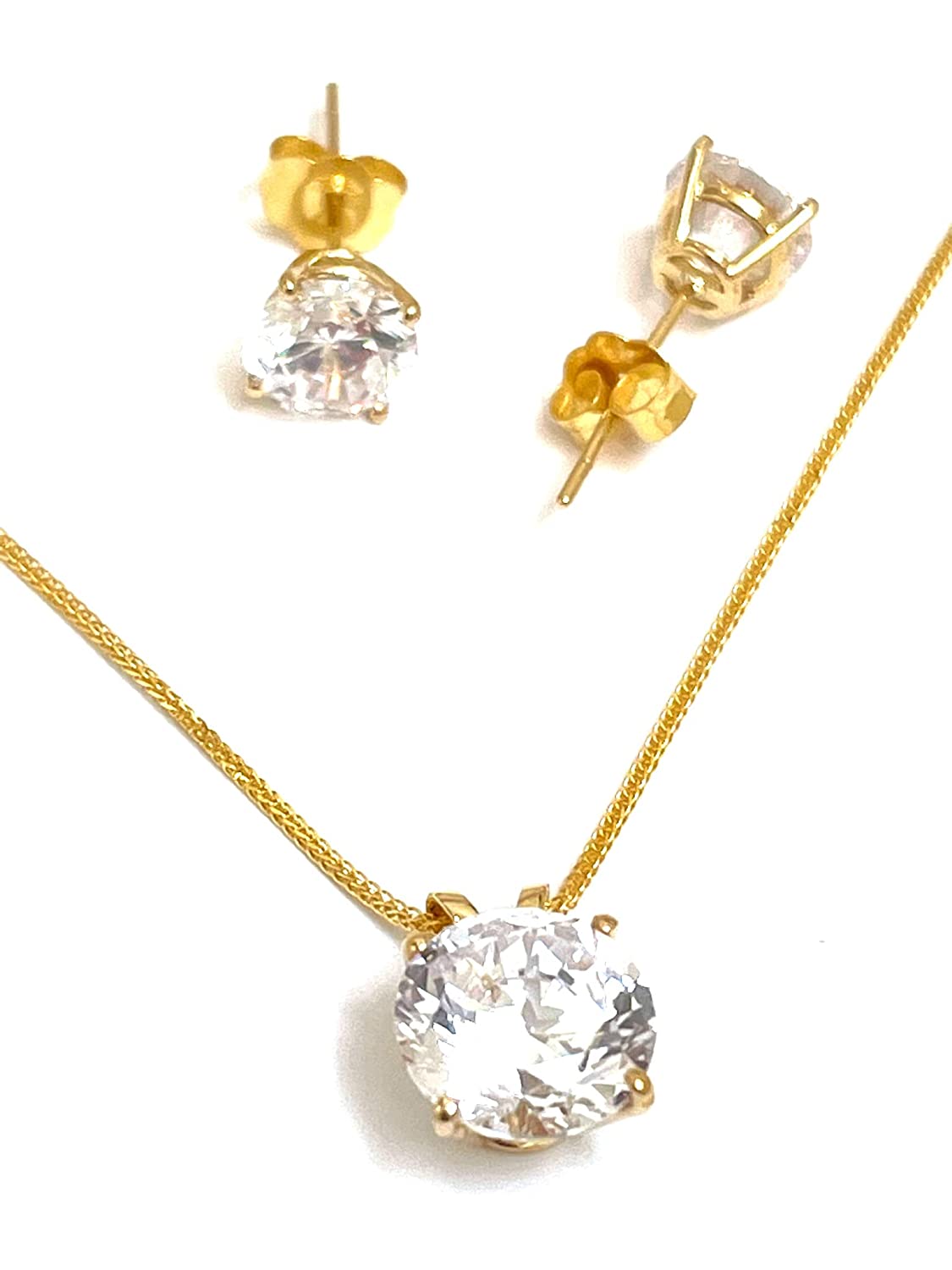 230816045221805_1 3.5ct Luxury DIAMOND Earrings Necklace SET: SOLID 18K GOLD Solitaire Diamond Necklace & Solitaire Diamond Earring studs Women VALENTINE'S day Gift Ideas Solitaire Jewelry SET 18" Solid 18k GOLD chain - Image 1